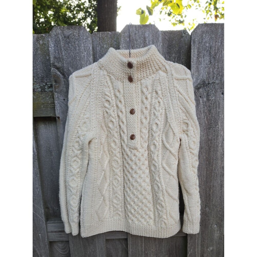 Vintage Mary Smith Original Design Irish Wool 3 Button Pullover Sweater Size M